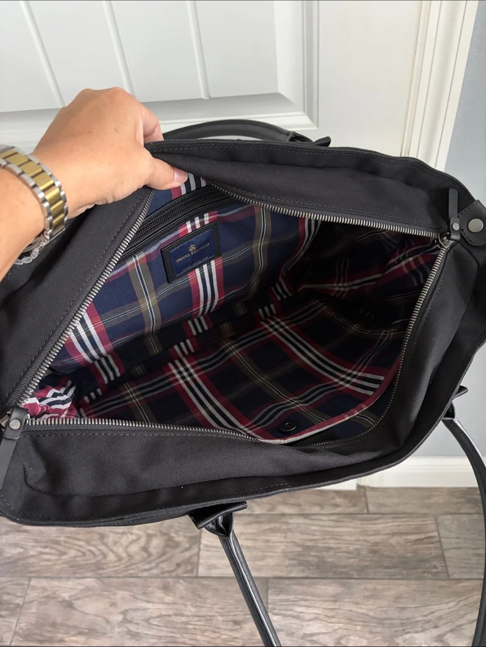 Brooks Brothers Black Wells Laptop Tote Canvas Leather Unisex
